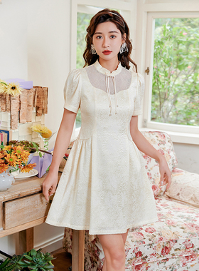 固执夏季新款中式复古立领短袖短款连衣裙50832LQ07765