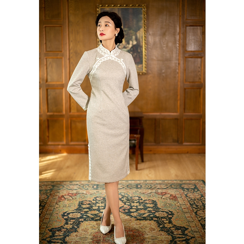 固执冬季复古民国风长袖改良旗袍