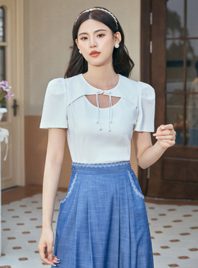 固执夏季新款纯色中国风短袖上衣女装10832TX08214