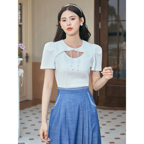 固执夏季新款纯色中国风短袖上衣女装10832TX08214