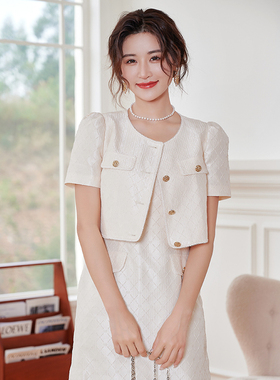 固执夏季新款杏色小香风泡泡短袖短款西装外套女80132DT08032