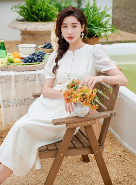 固执夏款新款复古圆领短袖中长连衣裙80132LQ07927