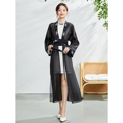 固执夏季新款中国风长袖刺绣薄款长款外披女装00032WP08197