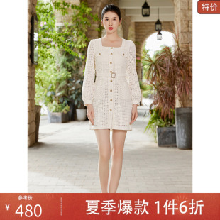 固执2025新款 连衣裙10833LQ08417 小香风蕾丝方领排扣长袖 短款