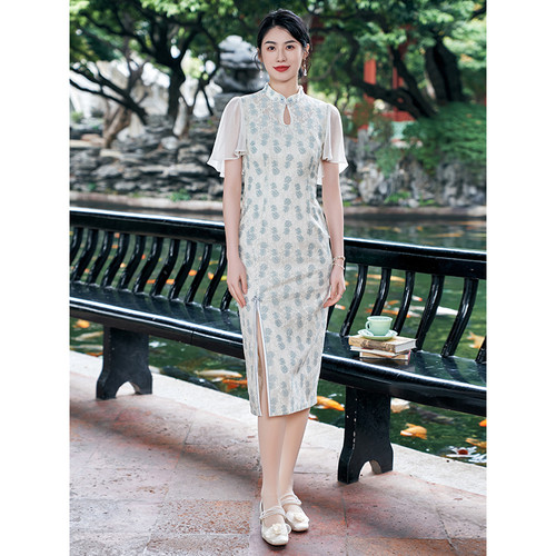 【特价】固执夏季中式旗袍蕾丝中长款连衣裙80142QP09027