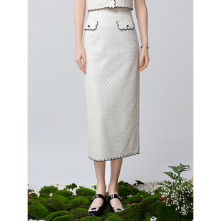 高级感气质小香风开衩中长款 固执夏季 高腰蕾丝包臀半身裙 特价