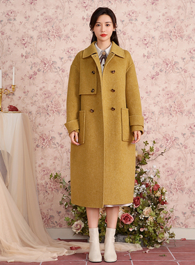 固执秋冬新款风衣设计款金盏黄双面呢大衣外套女51824MT07739