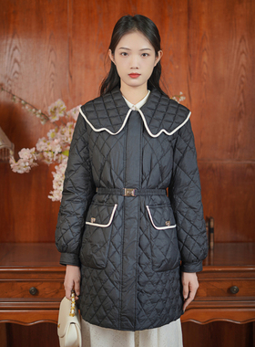 固执冬季新款复古学院风中长款羽绒服长袖外套女00024YR07812