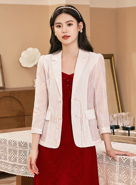 固执夏季新款复古学院风提花小西装外套女装80132DT08136