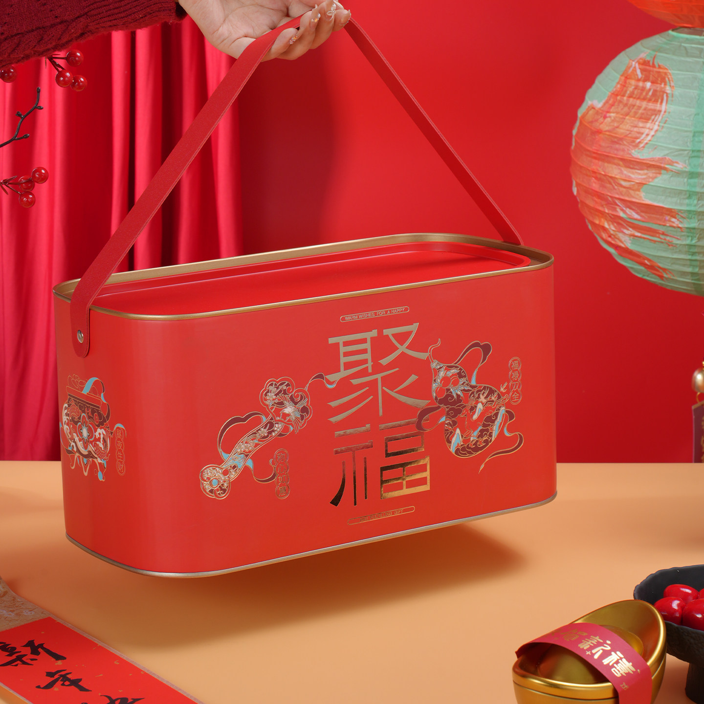 定制高档通用年货抱抱桶礼品铁盒