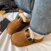 娇彤 厚底一脚蹬加绒保暖毛毛乐福勃肯棉鞋 雪地靴女2025冬季 新款