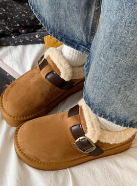 娇彤 雪地靴女2025冬季新款厚底一脚蹬加绒保暖毛毛乐福勃肯棉鞋