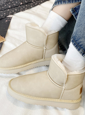 娇彤防水防污厚底雪地靴女2024冬新款加绒加厚防滑短筒毛毛棉鞋