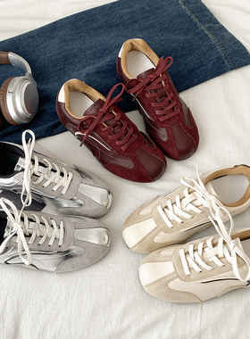 娇彤 复古拼色德训鞋女厚底内增高春季新款休闲百搭运动阿甘女鞋