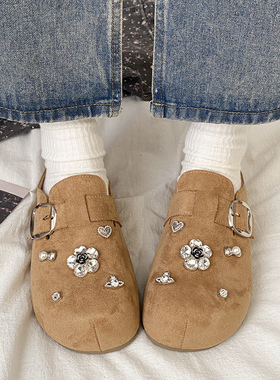 娇彤 水钻厚底包头勃肯半拖鞋女外穿一脚蹬复古懒人鞋百搭