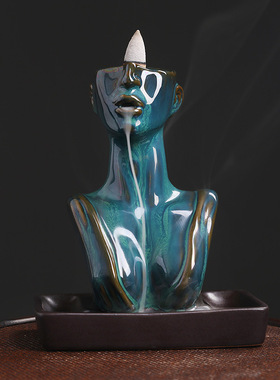 跨境陶瓷欧美美女雕像倒流香香炉创意美人檀香烟倒流香炉家居摆件