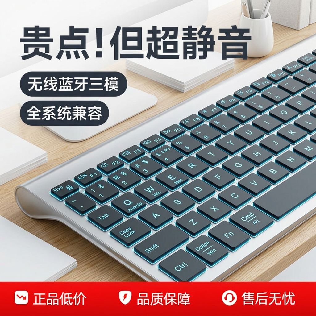无线蓝牙超薄键盘发光办公静音鼠标套装联想电脑笔记本通用充电款