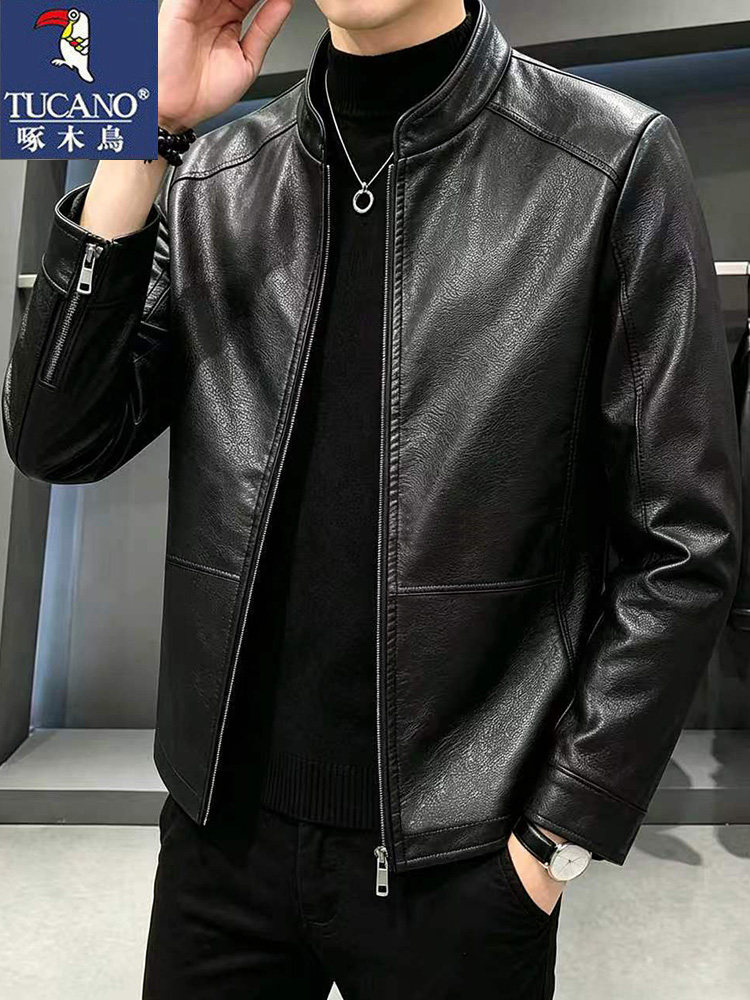 Kişi üçün dəri gödəkçə, payız külək keçirməyən slim model