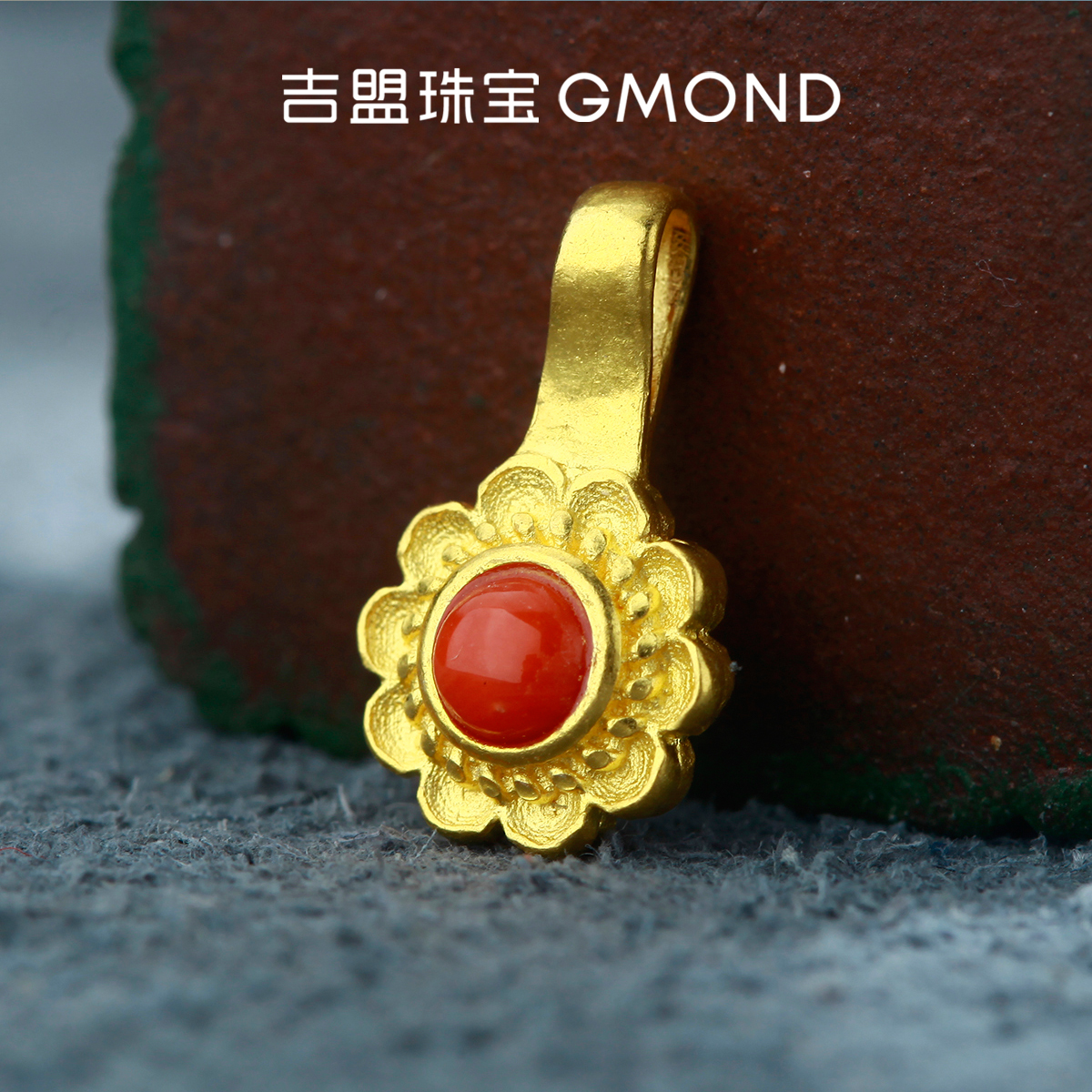 吉盟珠宝999足金太阳花卡子侧挂古法黄金配件藏式文玩夹子108配饰