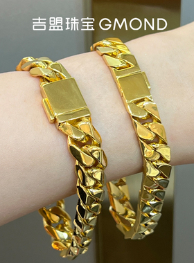 吉盟珠宝古法黄金表带手链男足金999镜面方巴西链鲁班扣霸气老板