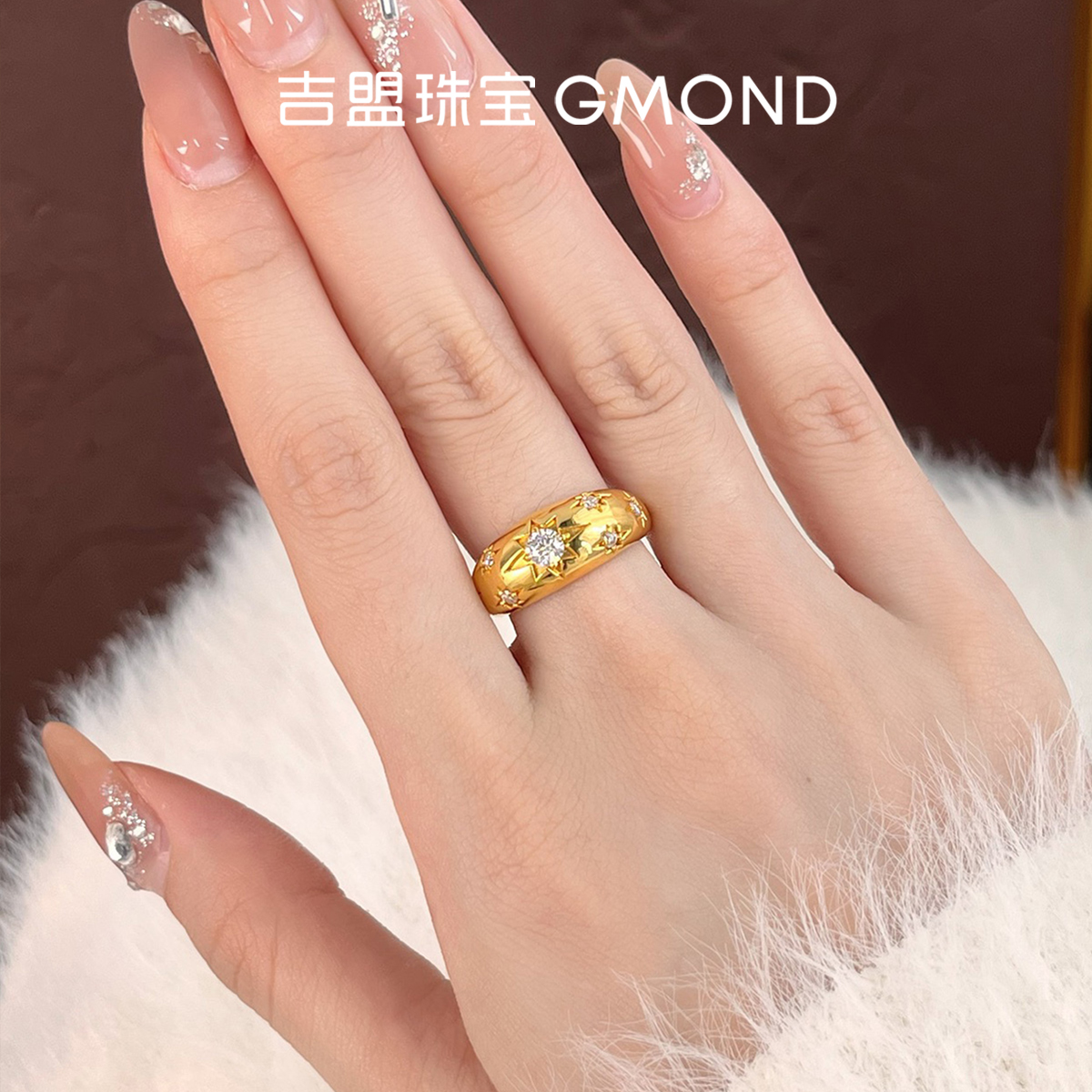 5D点钻黄金戒指足金999闪耀星芒