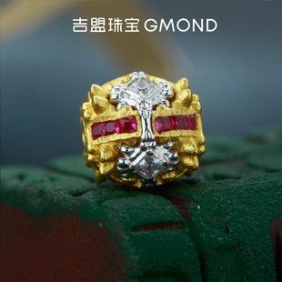 吉盟珠宝999足金擂鼓珠古法黄金老型隔珠个性藏式文玩珠串108配饰