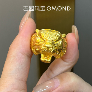 吉盟珠宝王者之虎古法黄金戒指男款999足金霸气虎头扳指实心活口