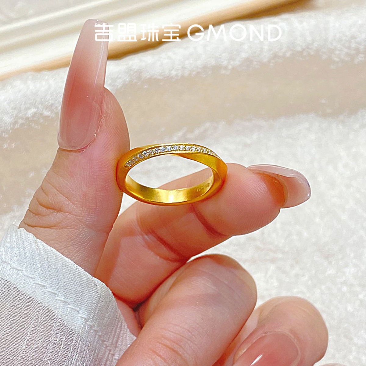 足金戒指古法黄金点钻永恒的轨迹