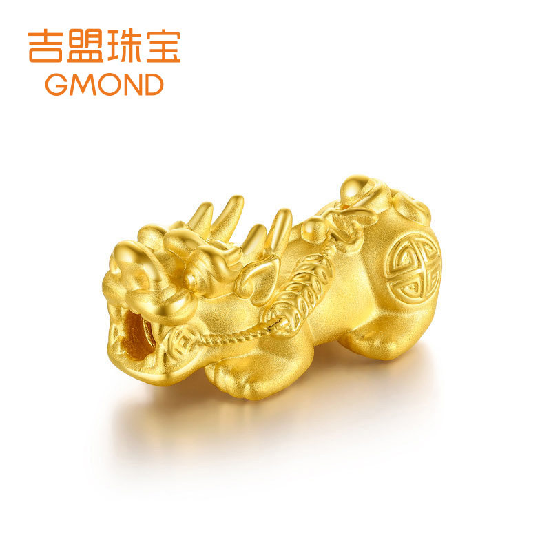 【新品】吉盟黄金貔貅转运珠男3d硬金足金散珠金珠串珠手链女diy