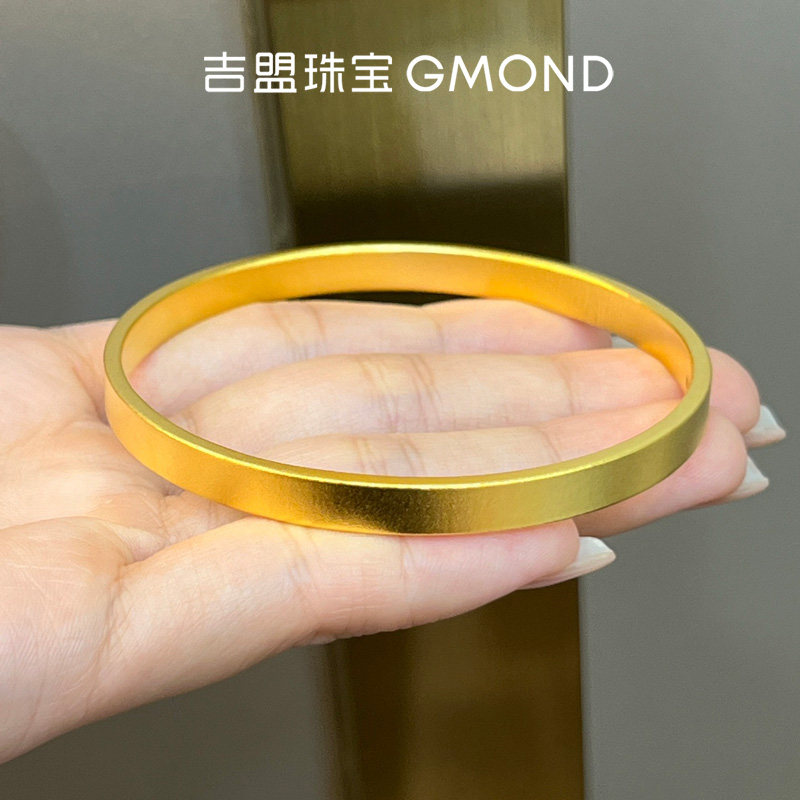 吉盟珠宝古法黄金手镯女款方条999足金镯子复古简约时尚送妈妈
