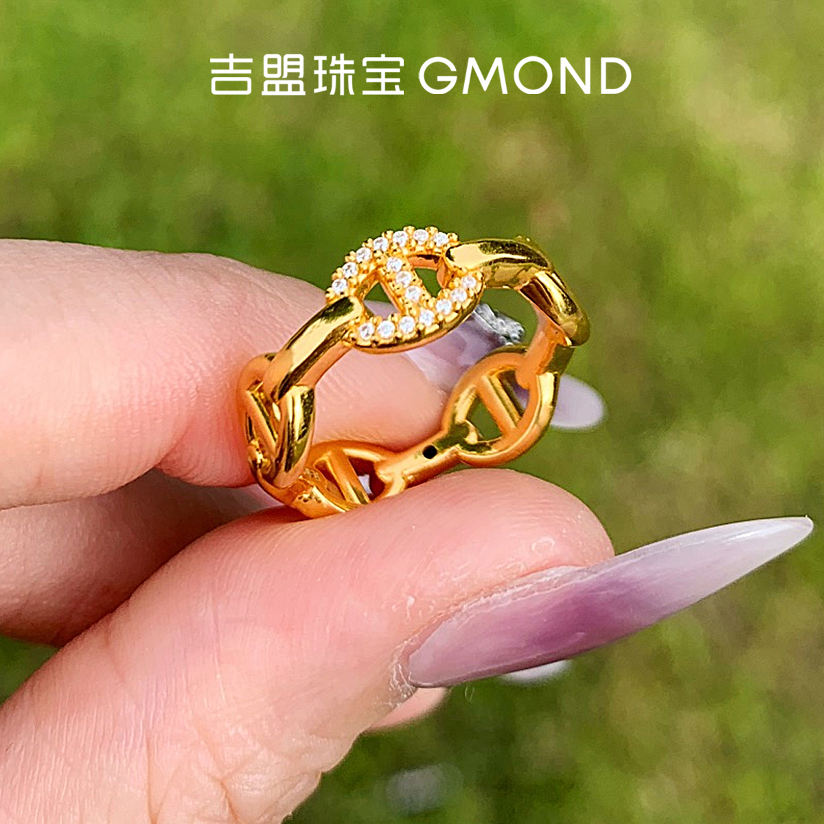 5D点钻黄金戒指足金猪鼻指环