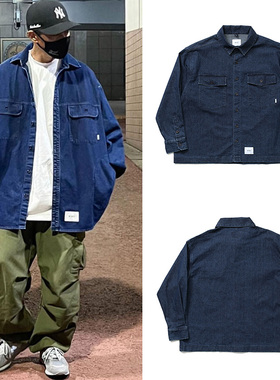 WTAPS 余文乐重磅牛仔衬衫外套西山彻日系复古宽松水洗多口袋衬衣