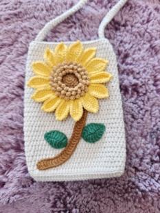 放手机和钥匙的小包甜美向日葵斜挎包毛线钩织小包创意毛线