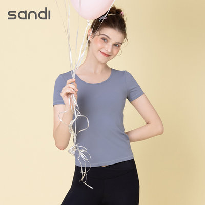 sandi瑜伽服女带胸垫短袖美背上衣夏专业高端时尚运动健身服外穿