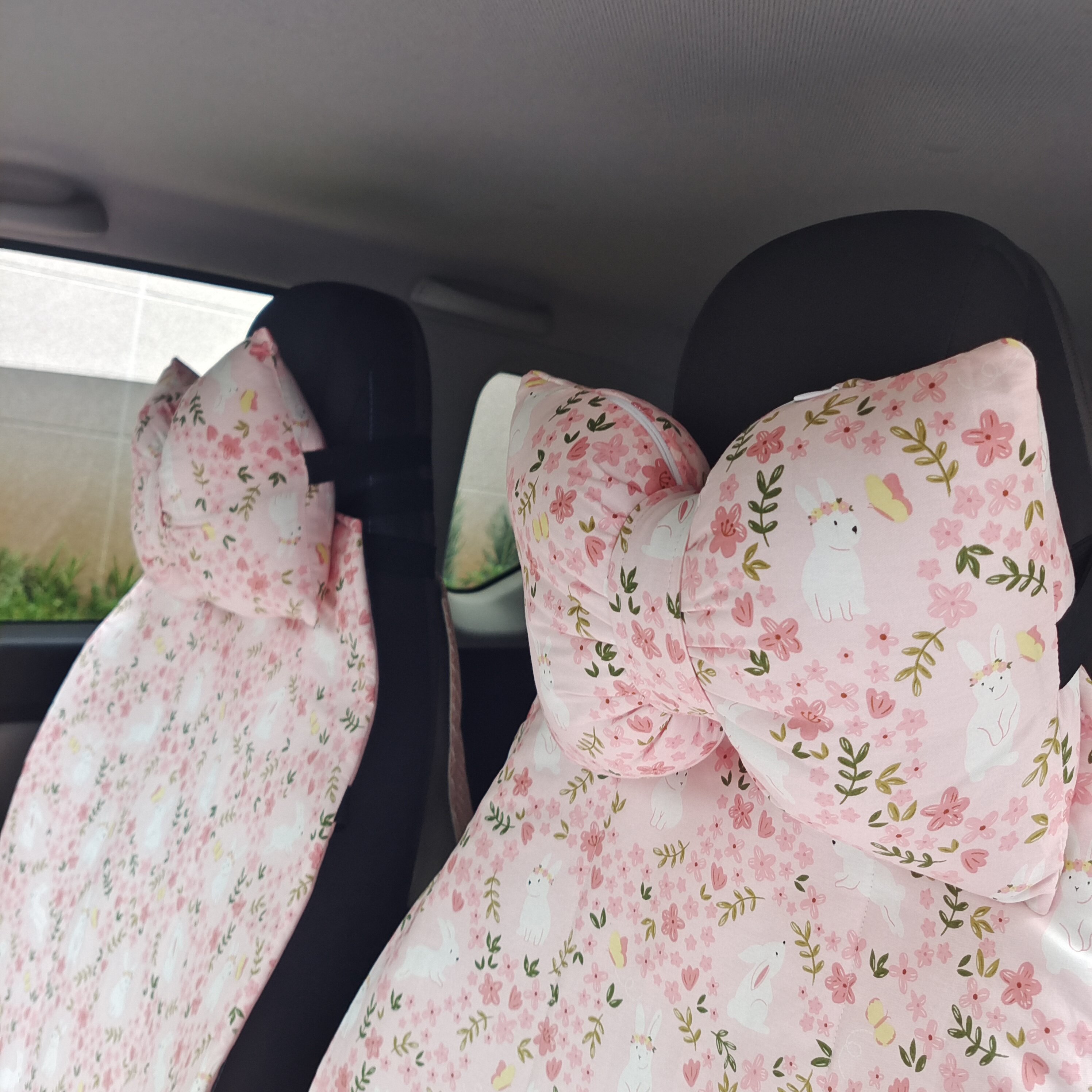 全棉格子女蝴蝶结汽车头枕 雏菊护颈枕 无印水洗棉腰靠枕可爱抱枕