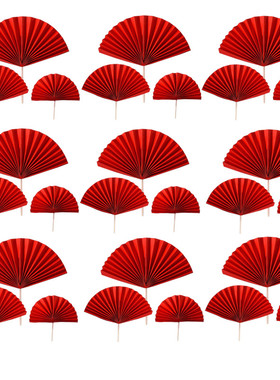 中国风半圆折扇生日蛋糕装饰老人祝寿插件烫金红色扇子插牌包邮