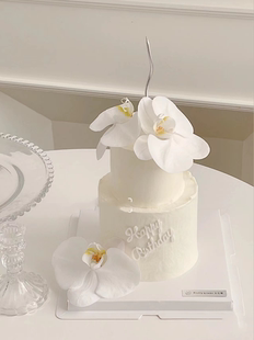 新款蛋糕装饰白色蝴蝶兰仿真花爱心玫瑰花卡片插件女神插件包邮