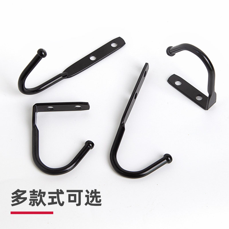 黑色金属挂钩衣柜顶装侧装墙壁打孔家用单勾门后简约实用勾子3个