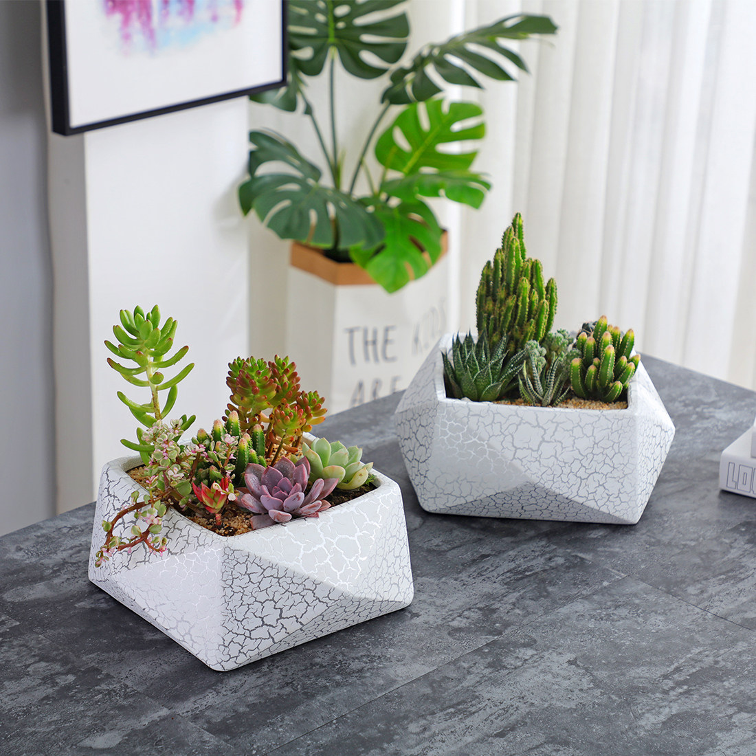 欧式几何立体陶瓷花盆多肉拼盘陶盆室内家居花盆万重山陶瓷花盆