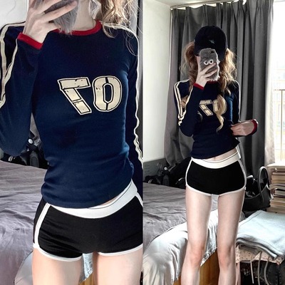 微胖MM美式辣妹运动风长袖T恤