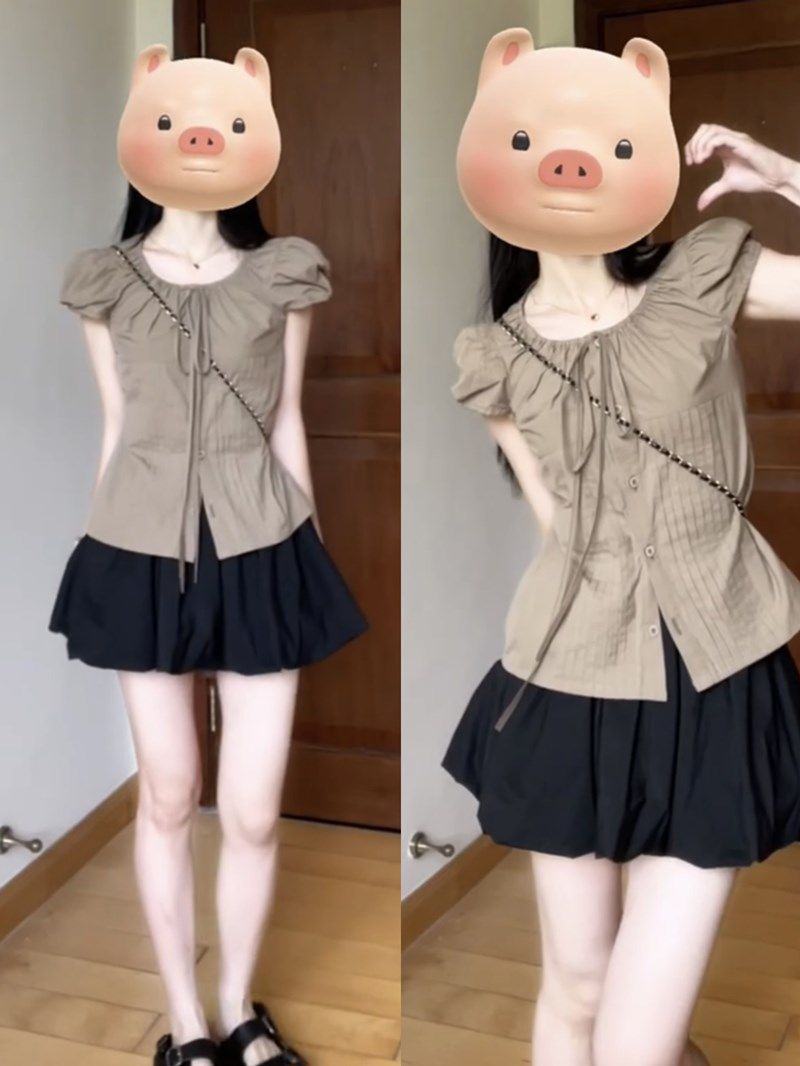 微胖MM法式气质泡泡袖小众衬衫