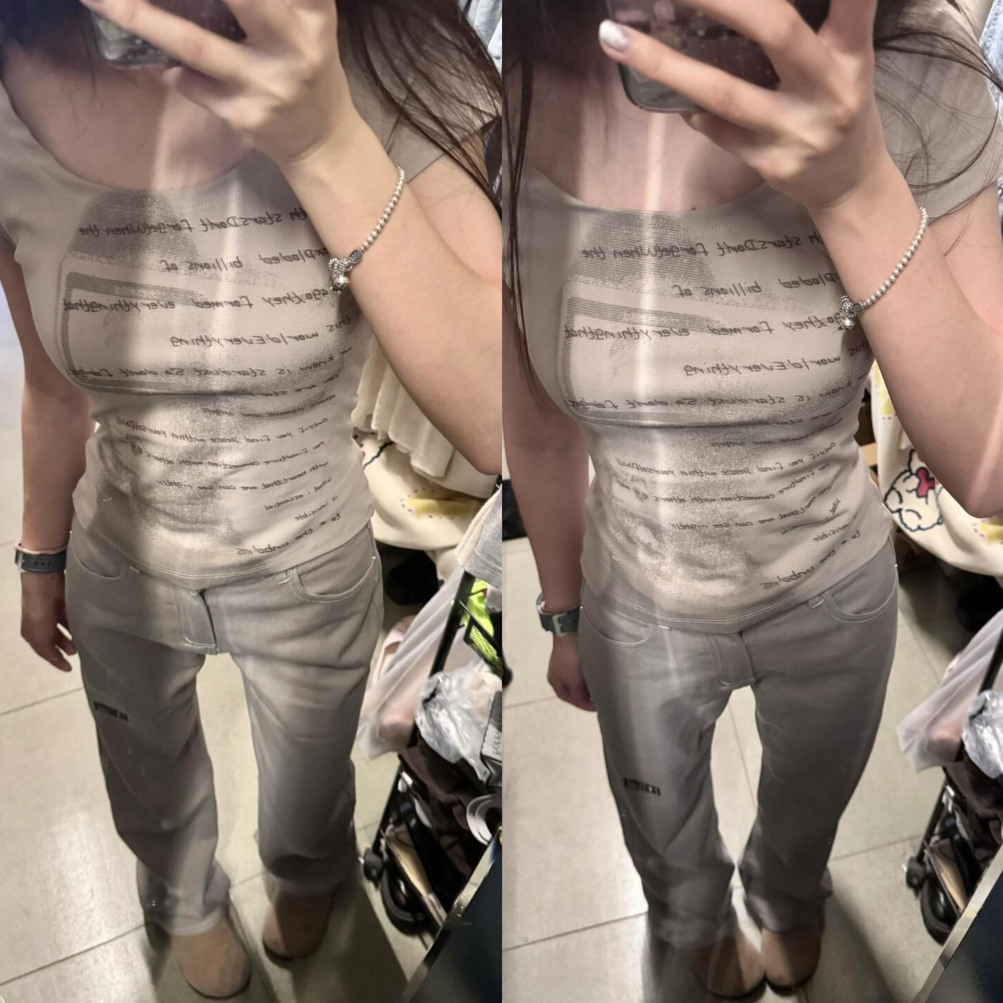 微胖MM美式复古U领印花女短款T恤