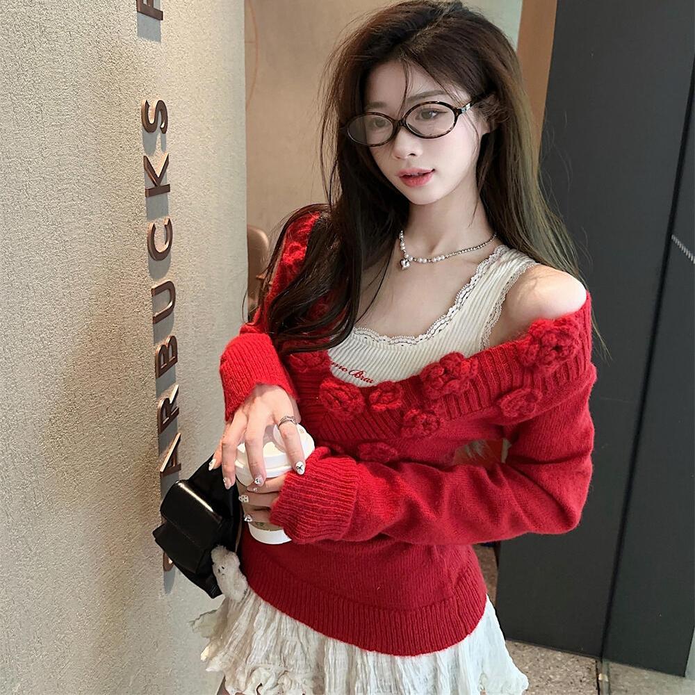 微胖MM法式复古V领毛衣女