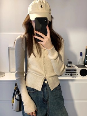 微胖MM气质修身Polo翻领针织开衫