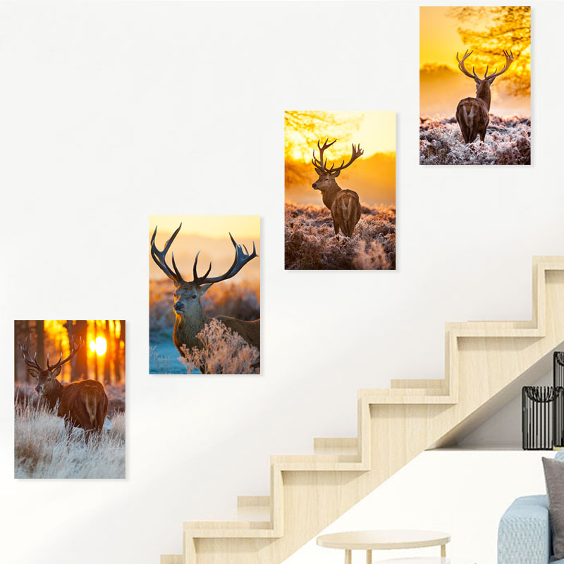 麋鹿装饰画楼梯间挂画现代简约无框画走廊过道卧室房间餐厅饭厅画图片