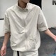 潮牌衬衣男外套新款 宽松半袖 寸衣暗黑系立领拉链短袖 夏季 潮流衬衫