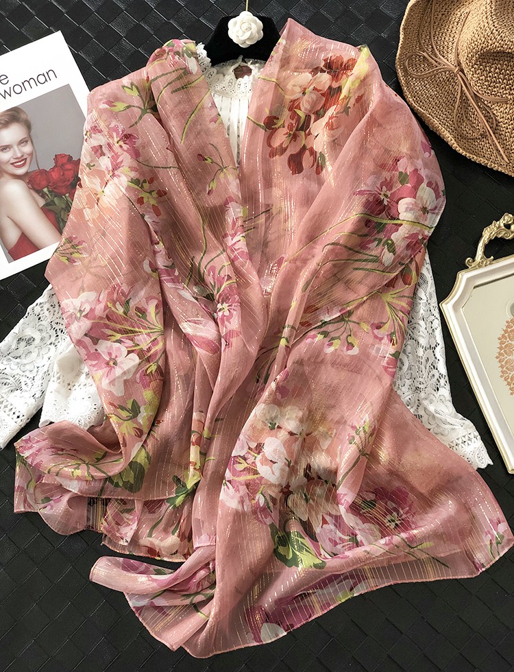 皮红天竺葵春夏秋新品丝巾真丝大长条薄款桑蚕丝围巾女百搭装饰女