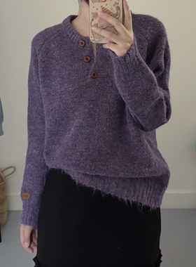 2025年冬季圆领纽扣毛衣女百搭宽松软糯百搭针织衫上衣
