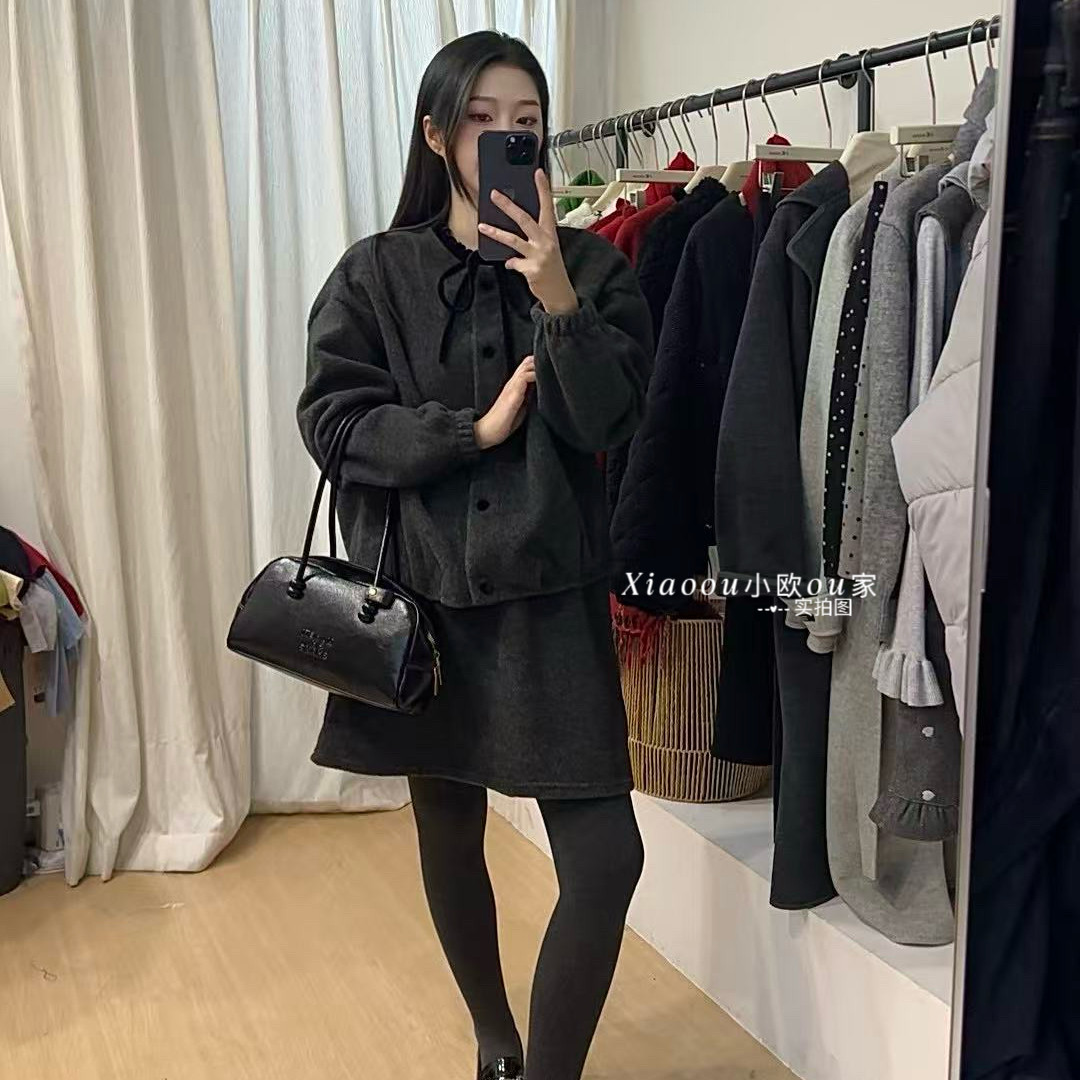 千金风深冬套装女蝴蝶结外套半身裙加厚两件套,女装/女士精品,时尚套装,淘宝优惠券,粉丝福利购,淘宝优惠卷