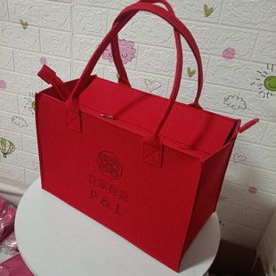 手提包女餐具包装礼品袋大容量购物收纳袋拉链承重耐用毛毡